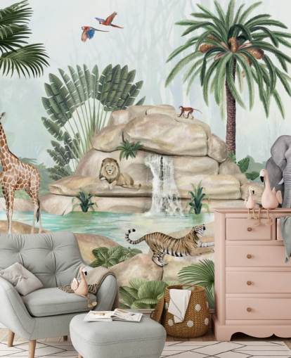 Hintergrundbild mit afrikanischen Tieren im Safari-Setting