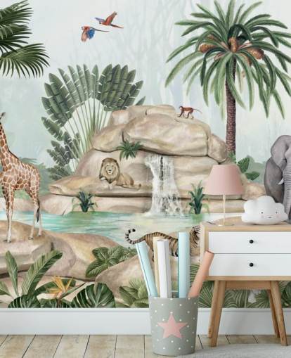 african animals in safari setting wallpaper