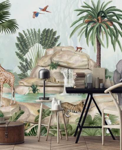 african animals in safari setting wallpaper