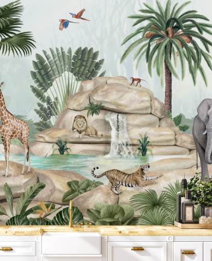 animali africani nella carta da parati con ambientazione safari