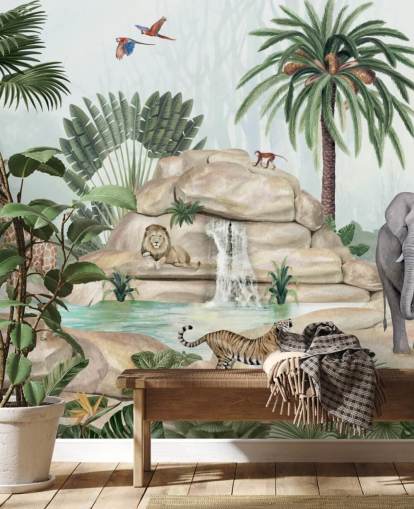 african animals in safari setting wallpaper