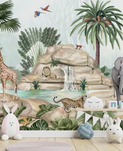 animali africani nella carta da parati con ambientazione safari