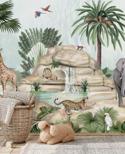 animali africani nella carta da parati con ambientazione safari