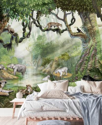 carta da parati con gatti esotici nella foresta pluviale tropicale