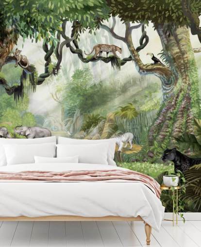 exotic cats in tropical rainforest wallpaper