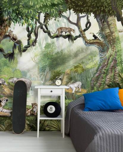 papier peint chats exotiques dans la forêt tropicale