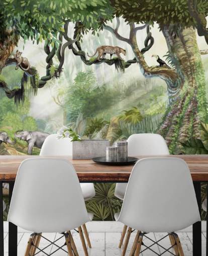 papier peint chats exotiques dans la forêt tropicale