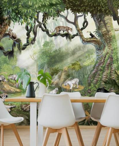 carta da parati con gatti esotici nella foresta pluviale tropicale