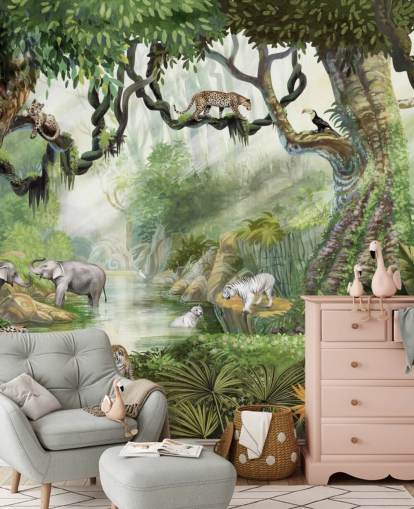 papier peint chats exotiques dans la forêt tropicale