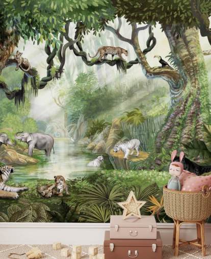 exotische Katzen in tropischer Regenwald-Tapete