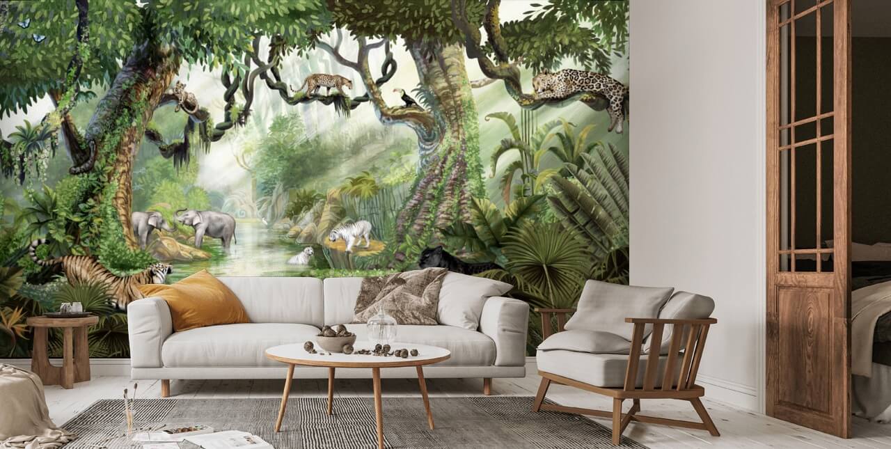 Jungle Cats Wall Mural Wallsauce UK