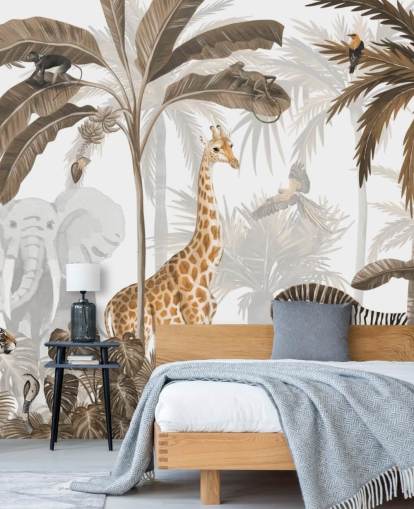 animals in sepia toned jungle wallpaper