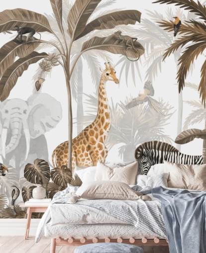 animals in sepia toned jungle wallpaper