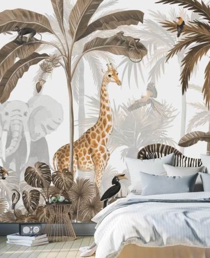 animals in sepia toned jungle wallpaper