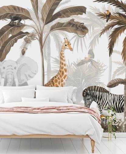 animals in sepia toned jungle wallpaper