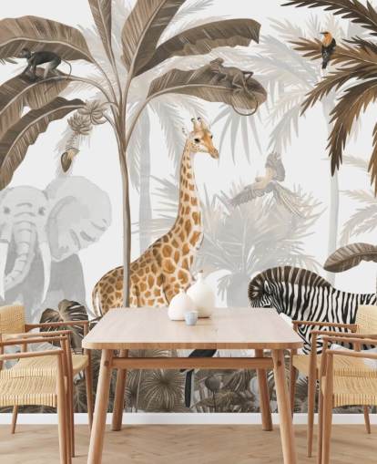 dieren in sepiakleurig junglebehang dieren in sepiakleurig junglebehang