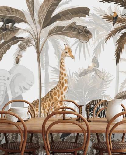 papier peint de la jungle aux tons sépia avec des animaux