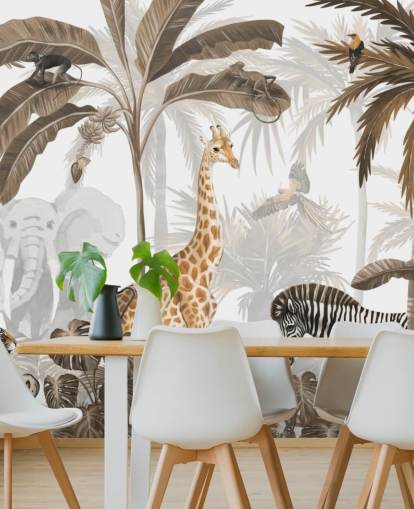 papel pintado de animales en la jungla en tono sepia