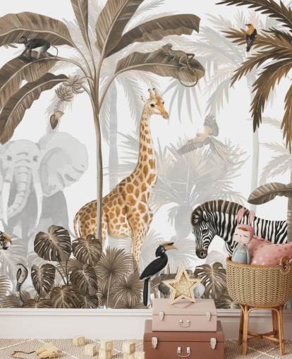 animals in sepia toned jungle wallpaper