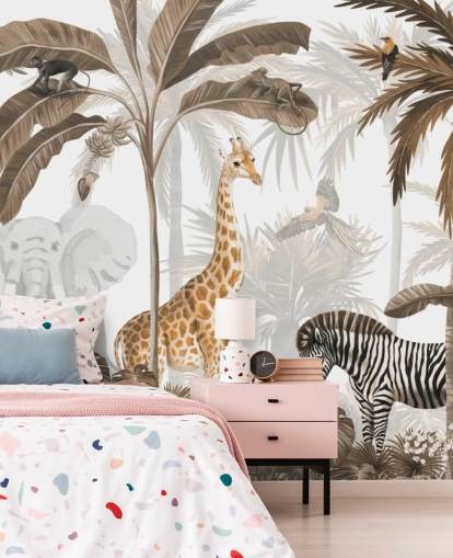 papier peint de la jungle aux tons sépia avec des animaux papier peint de la jungle aux tons sépia avec des animaux