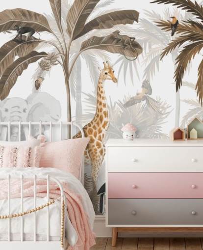 animals in sepia toned jungle wallpaper