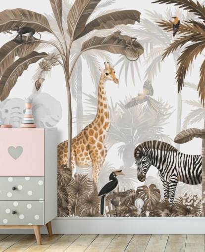 animais em papel de parede de selva em tons de sépia animais em papel de parede de selva em tons de sépia