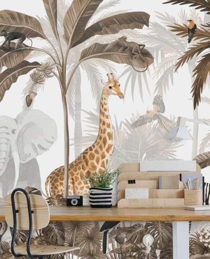 papel pintado de animales en la jungla en tono sepia