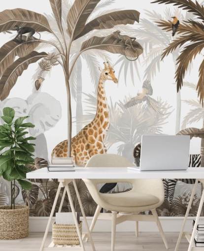 animals in sepia toned jungle wallpaper