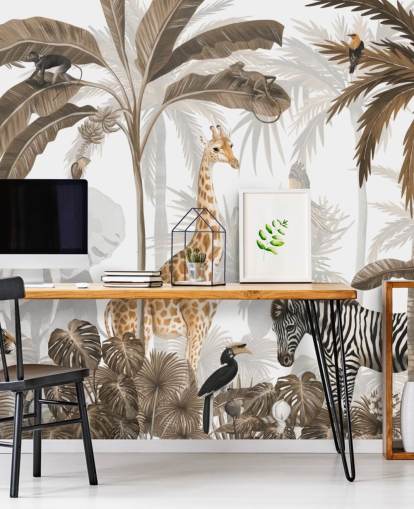 animali nella carta da parati color seppia della giungla