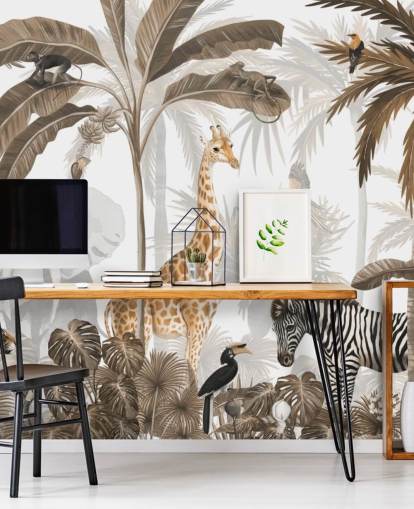 papel pintado de animales en la jungla en tono sepia