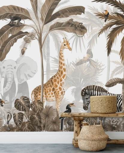 animals in sepia toned jungle wallpaper animals in sepia toned jungle wallpaper