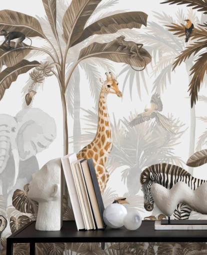 papel pintado de animales en la jungla en tono sepia