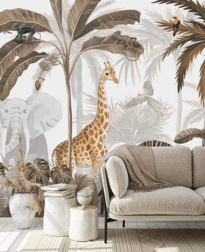 papel pintado de animales en la jungla en tono sepia
