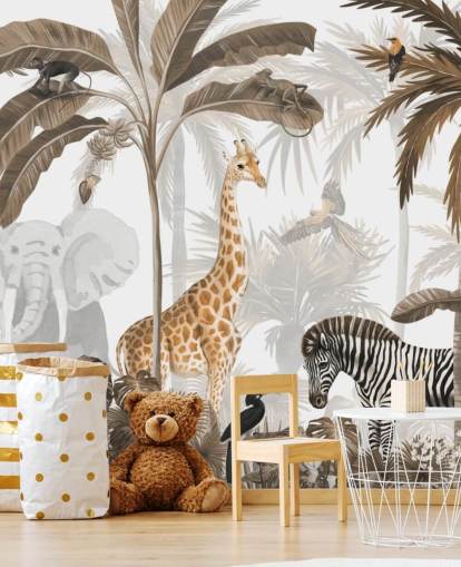 animals in sepia toned jungle wallpaper