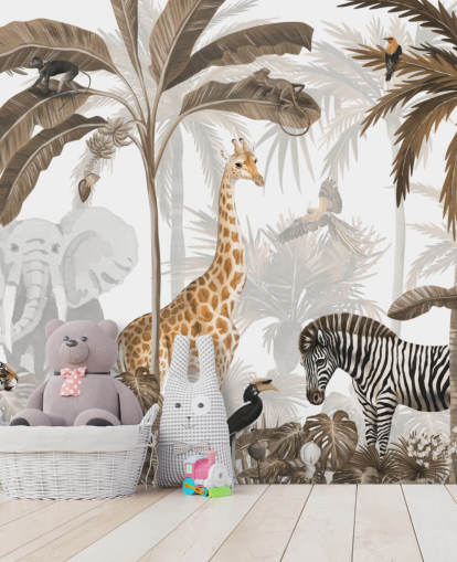 animais em papel de parede de selva em tons de sépia animais em papel de parede de selva em tons de sépia
