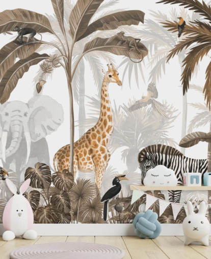 papier peint de la jungle aux tons sépia avec des animaux