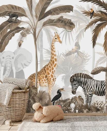 papel pintado de animales en la jungla en tono sepia