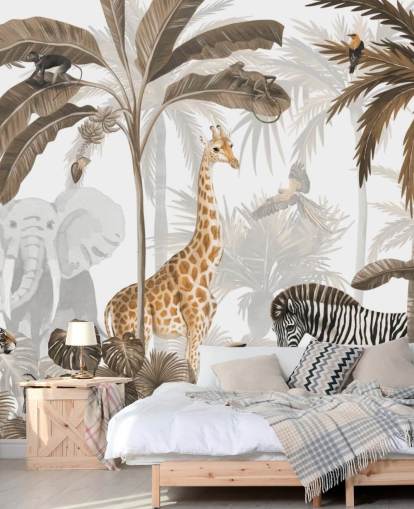 papel pintado de animales en la jungla en tono sepia