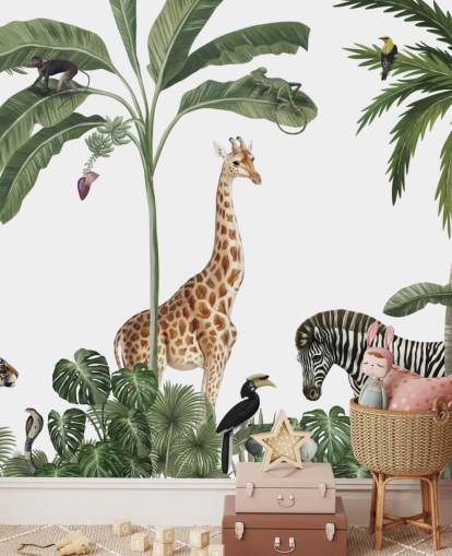 carta da parati con animali della giungla nella foresta pluviale