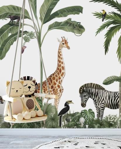 carta da parati con animali della giungla nella foresta pluviale