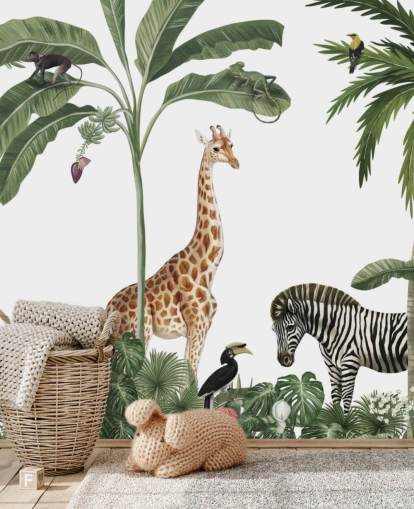 carta da parati con animali della giungla nella foresta pluviale