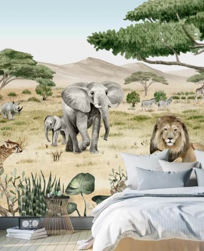 safari animals in a savanna wallpaper