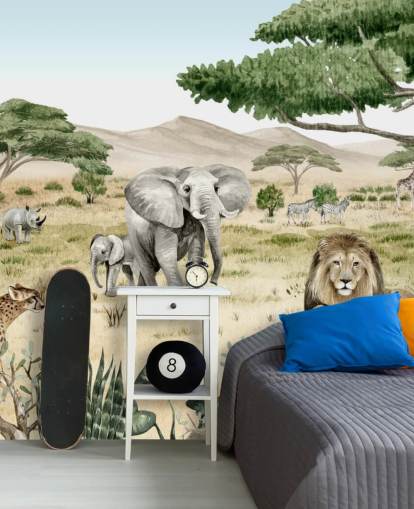 safari dyr i en savanne tapet
