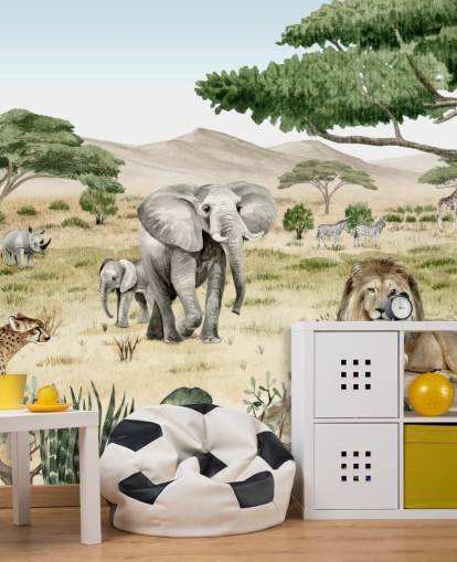 safaridieren in een savannebehang safaridieren in een savannebehang