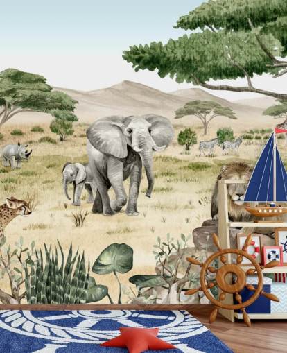 safari animals in a savanna wallpaper