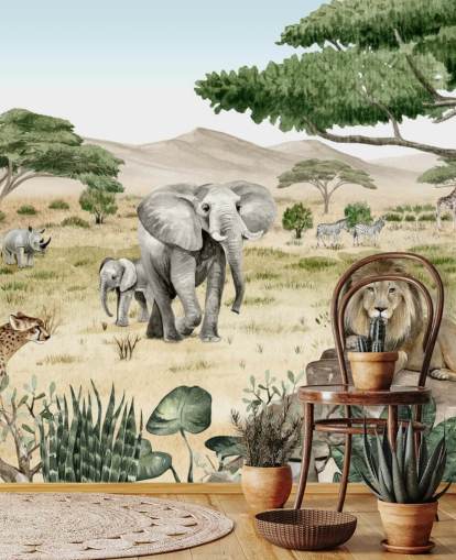 safari animals in a savanna wallpaper