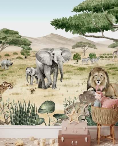 safari animals in a savanna wallpaper