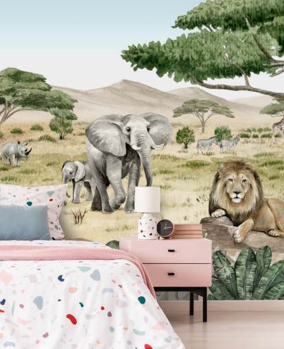 safari animals in a savanna wallpaper