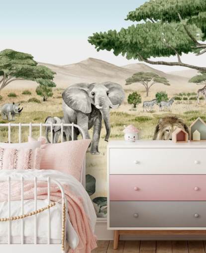 safari animals in a savanna wallpaper