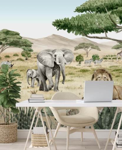 safari animals in a savanna wallpaper